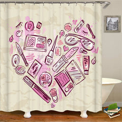 Lofaris Pink Handdraw Makeups Beige Valentines Shower Curtain