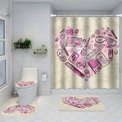 Lofaris Pink Handdraw Makeups Beige Valentines Shower Curtain