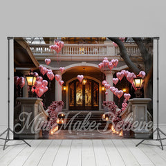 Lofaris Pink Heart Balloon Palace Valentines Day Backdrop