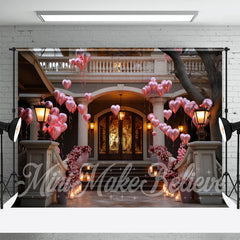 Lofaris Pink Heart Balloon Palace Valentines Day Backdrop