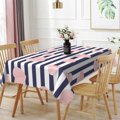 Lofaris Pink Heart Blue White Stripes Rectangle Tablecloth