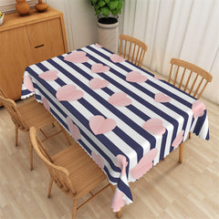 Lofaris Pink Heart Blue White Stripes Rectangle Tablecloth