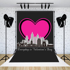 Lofaris Pink Heart City Buildings Valentines Day Backdrop