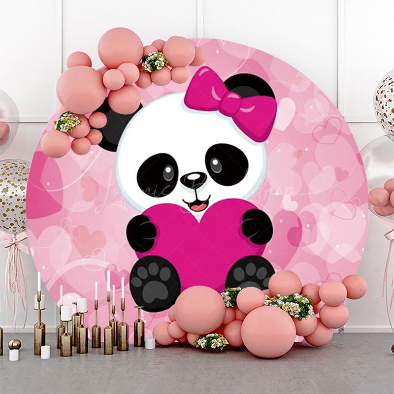 Lofaris Pink Heart Panda Girl Round Baby Shower Backdrop