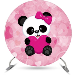 Lofaris Pink Heart Panda Girl Round Baby Shower Backdrop