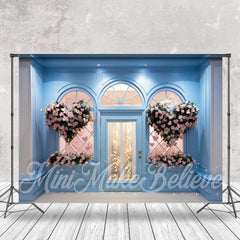 Lofaris Pink Heart Shaped Blue Shop Wall Floral Backdrop