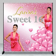 Lofaris Pink Hearts Sweet 16 Custom Birthday Backdrop