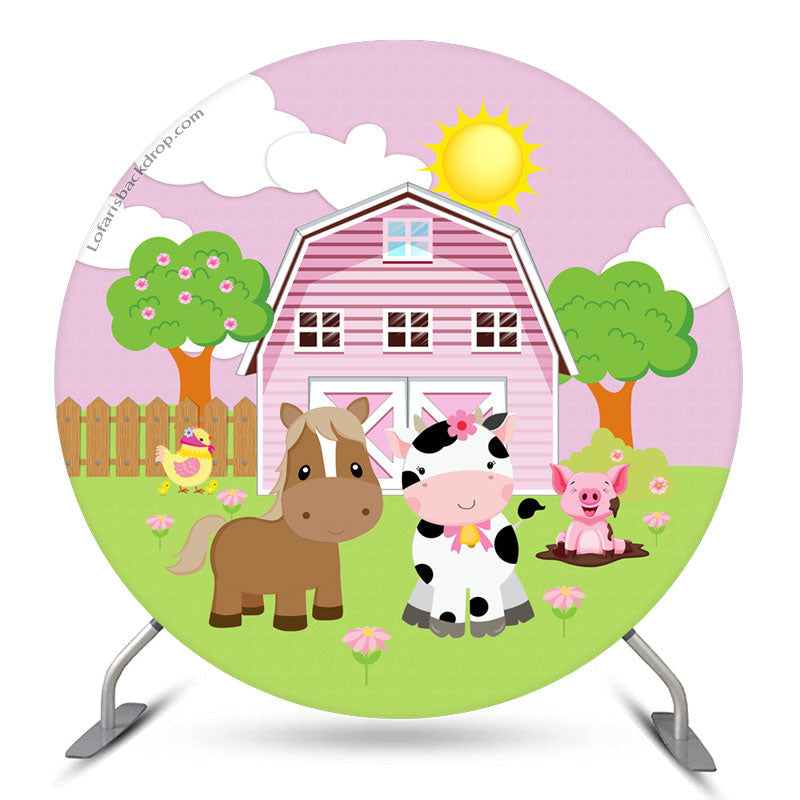 Pink House And Animals Circle Baby Shower Backdrop – Lofaris