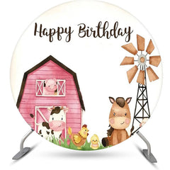 Lofaris Pink House Animals Farm Round Birthday Backdrop