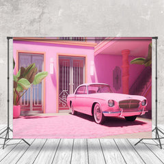 Lofaris Pink House Door Stairs Classic Car Photo Backdrop