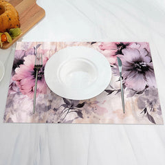 Lofaris Pink Ink Abstract Floral Vintage Set Of 4 Placemats