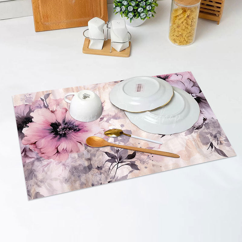 Lofaris Pink Ink Abstract Floral Vintage Set Of 4 Placemats