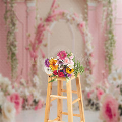 Lofaris Pink Khaki Retro Wall Arch Floral Wedding Backdrop