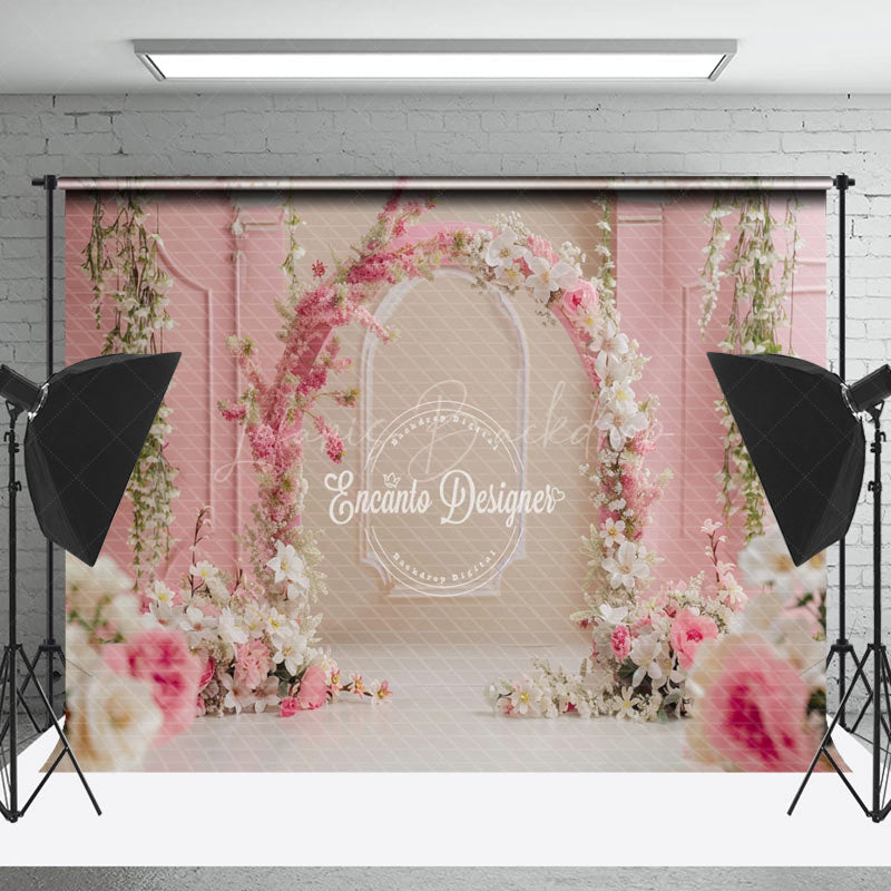 Lofaris Pink Khaki Retro Wall Arch Floral Wedding Backdrop