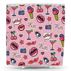 Lofaris Pink Kiss Emoji Cute Girl Bathroom Shower Curtain