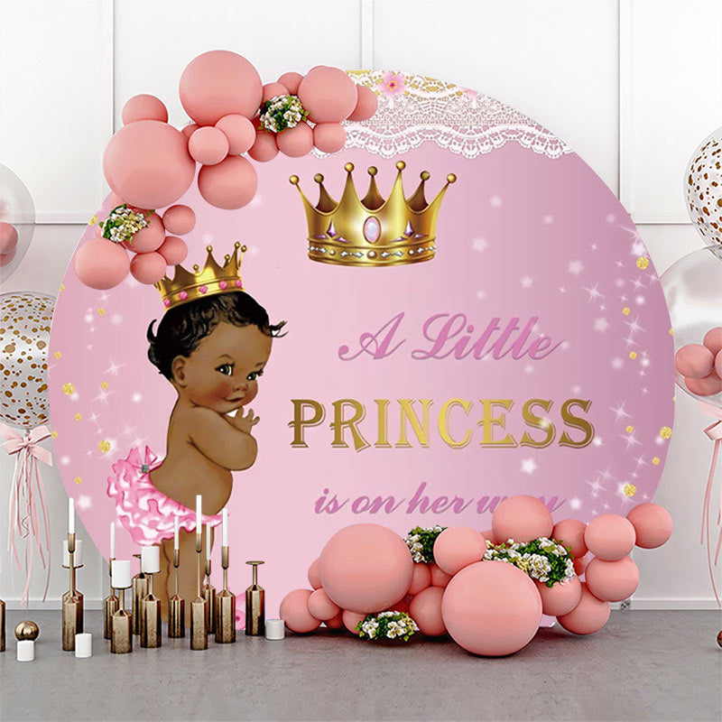 Lofaris Pink Lace Little Princess Round Baby Shower Backdrop