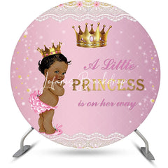 Lofaris Pink Lace Little Princess Round Baby Shower Backdrop