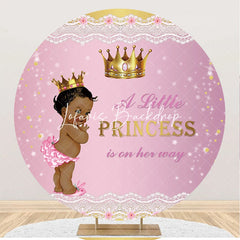 Lofaris Pink Lace Little Princess Round Baby Shower Backdrop