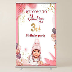 Lofaris Pink Leaves Balloon Custom 3Rd Birthday Welcome Sign