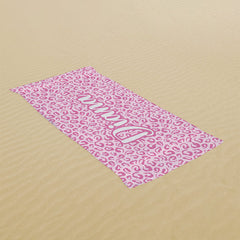 Lofaris Pink Leopard Custom Name Beach Towel for Girls