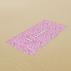 Lofaris Pink Leopard Custom Name Beach Towel for Girls