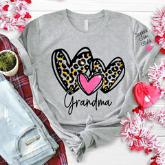 Lofaris Pink Leopard Valentine Heart Grandma And Kids T - Shirt