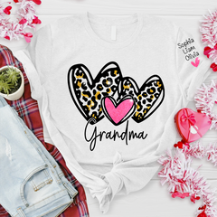 Lofaris Pink Leopard Valentine Heart Grandma And Kids T - Shirt