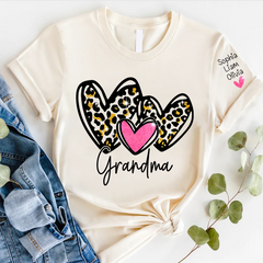 Lofaris Pink Leopard Valentine Heart Grandma And Kids T - Shirt