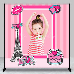 Lofaris Pink Lip Cake Eiffel Tower Custom Birthday Backdrop