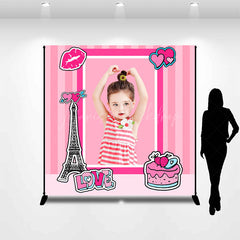 Lofaris Pink Lip Cake Eiffel Tower Custom Birthday Backdrop