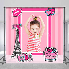 Lofaris Pink Lip Cake Eiffel Tower Custom Birthday Backdrop