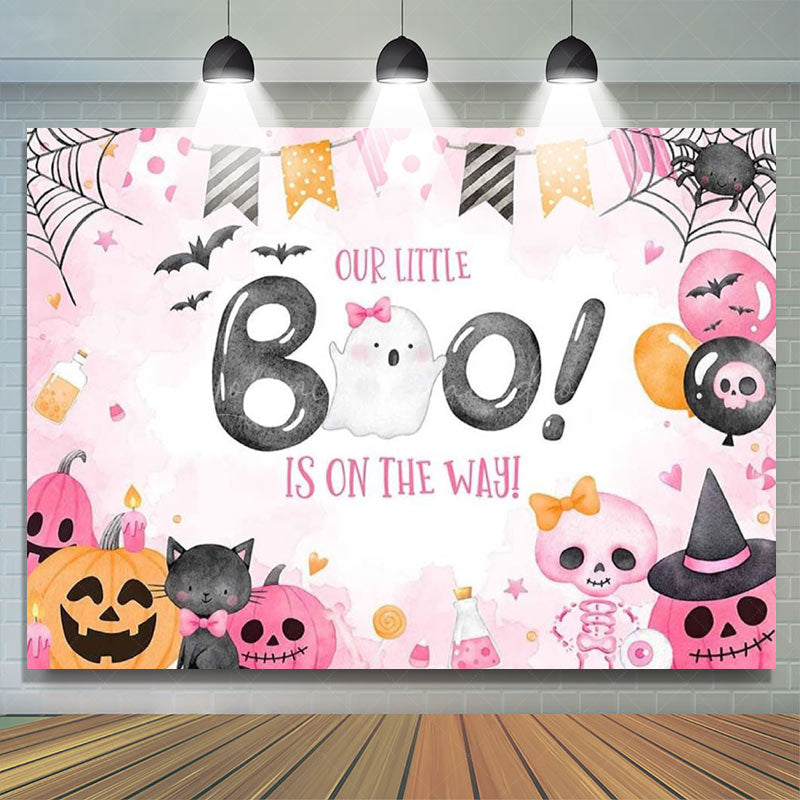 Lofaris Pink Little Boo Halloween Girl Baby Shower Backdrop