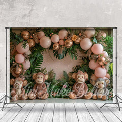 Lofaris Pink Monkey Balloons Birthday Cake Smash Backdrop