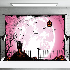 Lofaris Pink Moon Atmosphere Pumpkin Bat Happy Halloween Backdrop