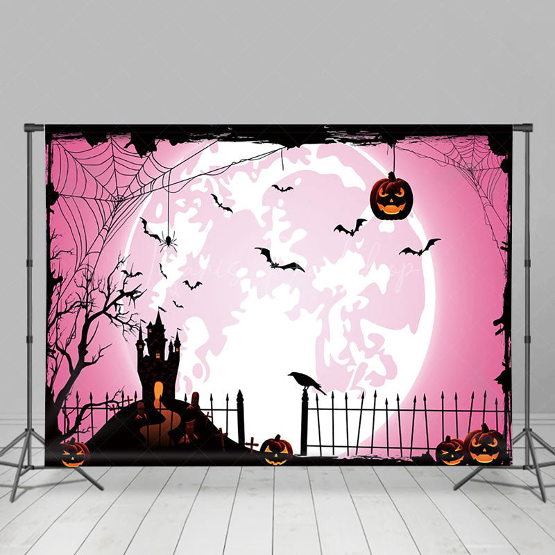 Lofaris Pink Moon Atmosphere Pumpkin Bat Happy Halloween Backdrop