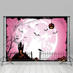 Lofaris Pink Moon Atmosphere Pumpkin Bat Happy Halloween Backdrop