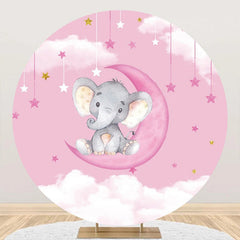 Lofaris Pink Moon Elephant Star Round Baby Shower Backdrop