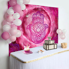 Lofaris Pink Nebula Vortex Hamasa Hand Pattern Backdrop