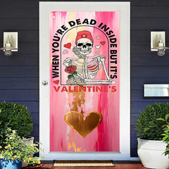 Lofaris Pink Paint Dead Skull Valentines Day Door Cover