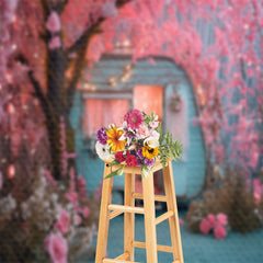 Lofaris Pink Peach Flower Tree Light Blue RV Spring Backdrop