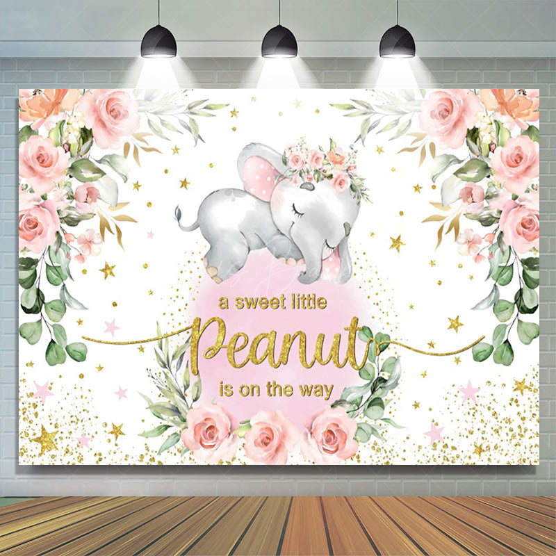 Lofaris Pink Peanut Floral Baby Shower Backdrop for Girl