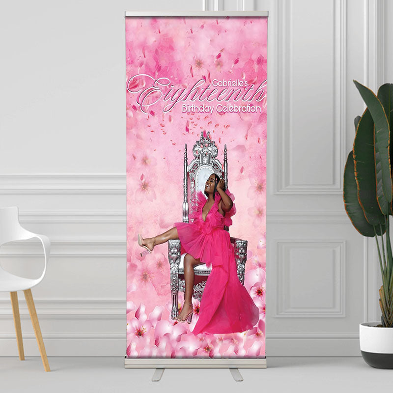 Lofaris Pink Petal Throne Custom Birthday Retractable Banner