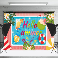 Lofaris Pink Plaid Monstera Floral Pool Hello Summer Backdrop