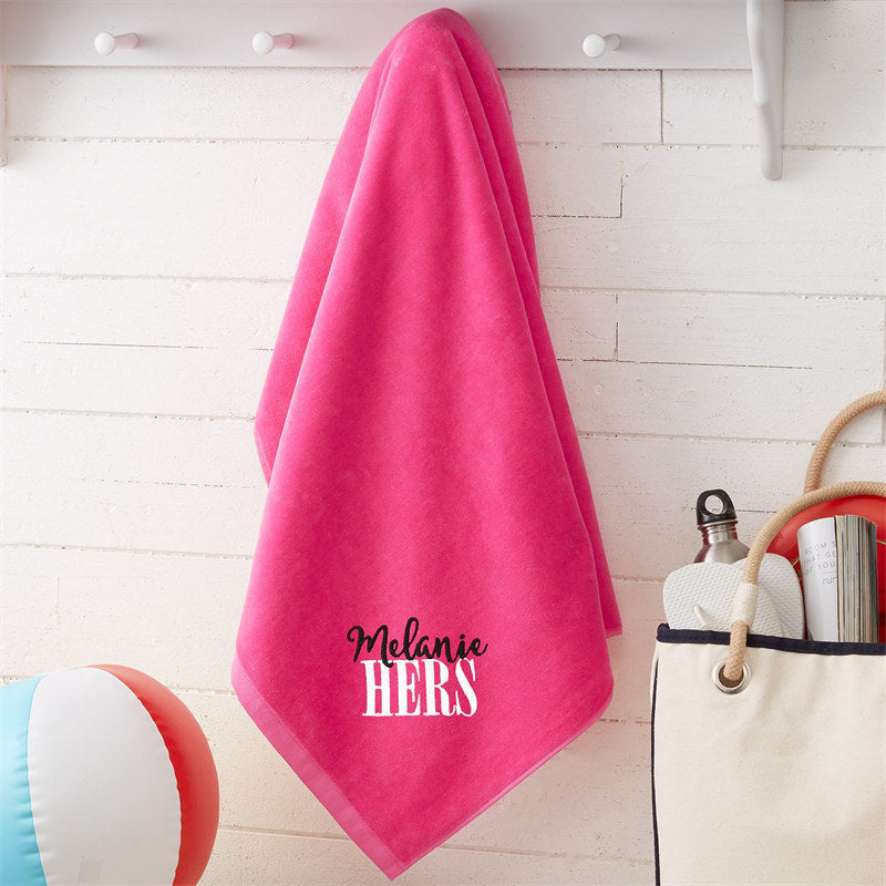 Lofaris Pink Playful His Hers Custom Embroidered Beach Towel