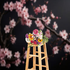 Lofaris Pink Plum Blossoms Black Wall Photography Backdrop