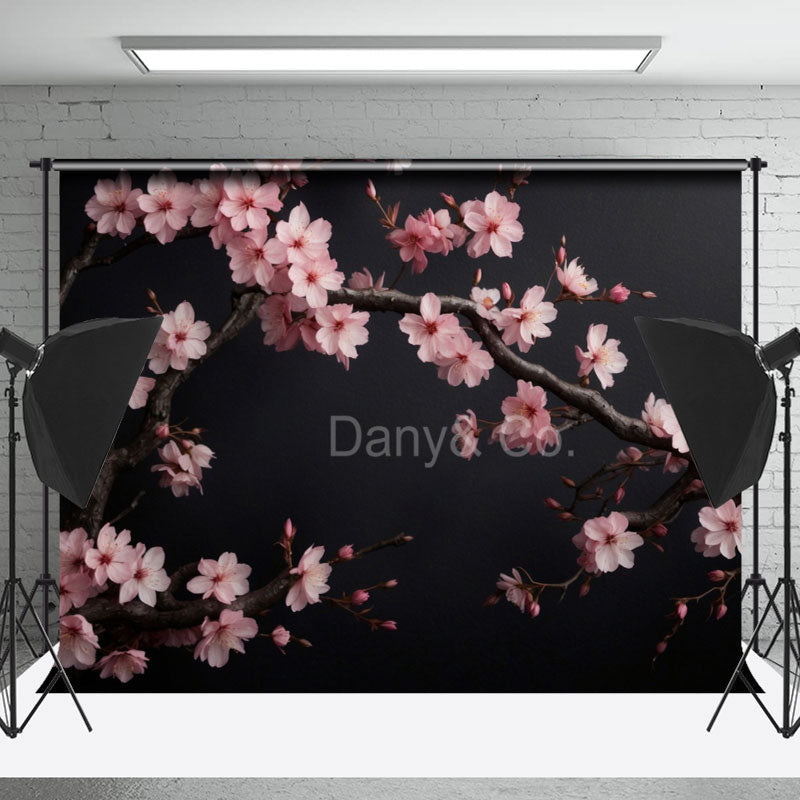 Lofaris Pink Plum Blossoms Black Wall Photography Backdrop