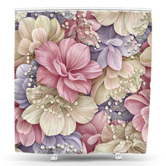 Lofaris Pink Purple Beige Big Floral Patals Shower Curtain