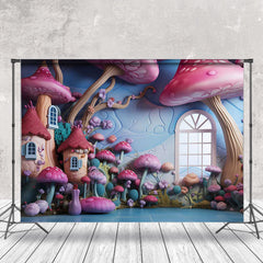 Lofaris Pink Purple Mushroom Town Window Cake Smash Backdrop