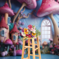 Lofaris Pink Purple Mushroom Town Window Cake Smash Backdrop