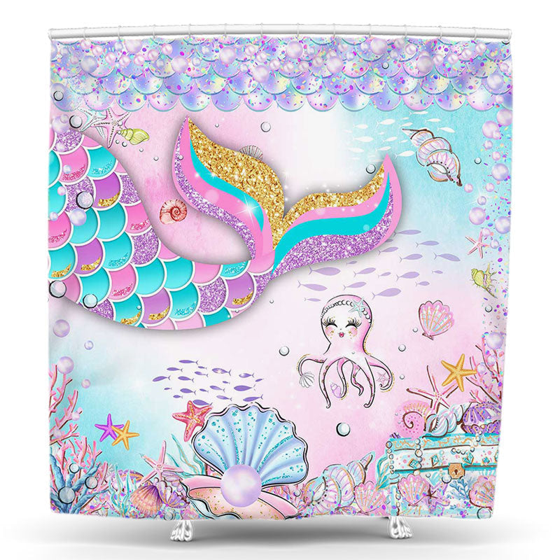 Lofaris Pink Purple Under Tail Octopus Shelf Shower Curtain